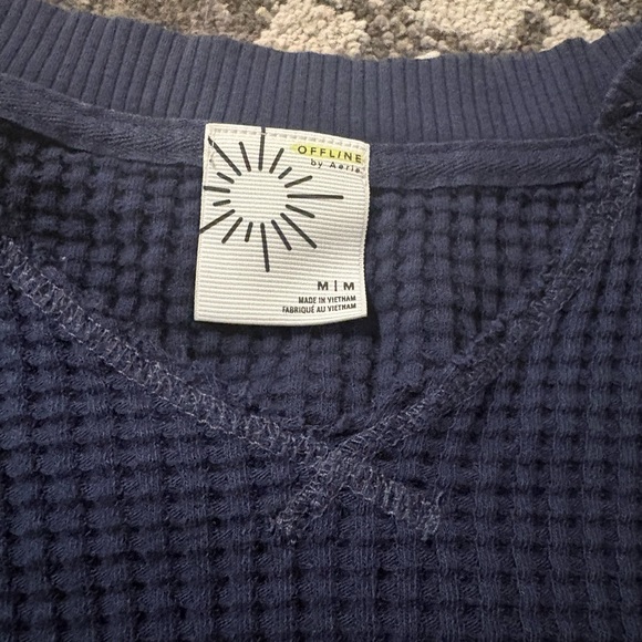 Aerie Navy Waffle Knit Top - Picture 2 of 2
